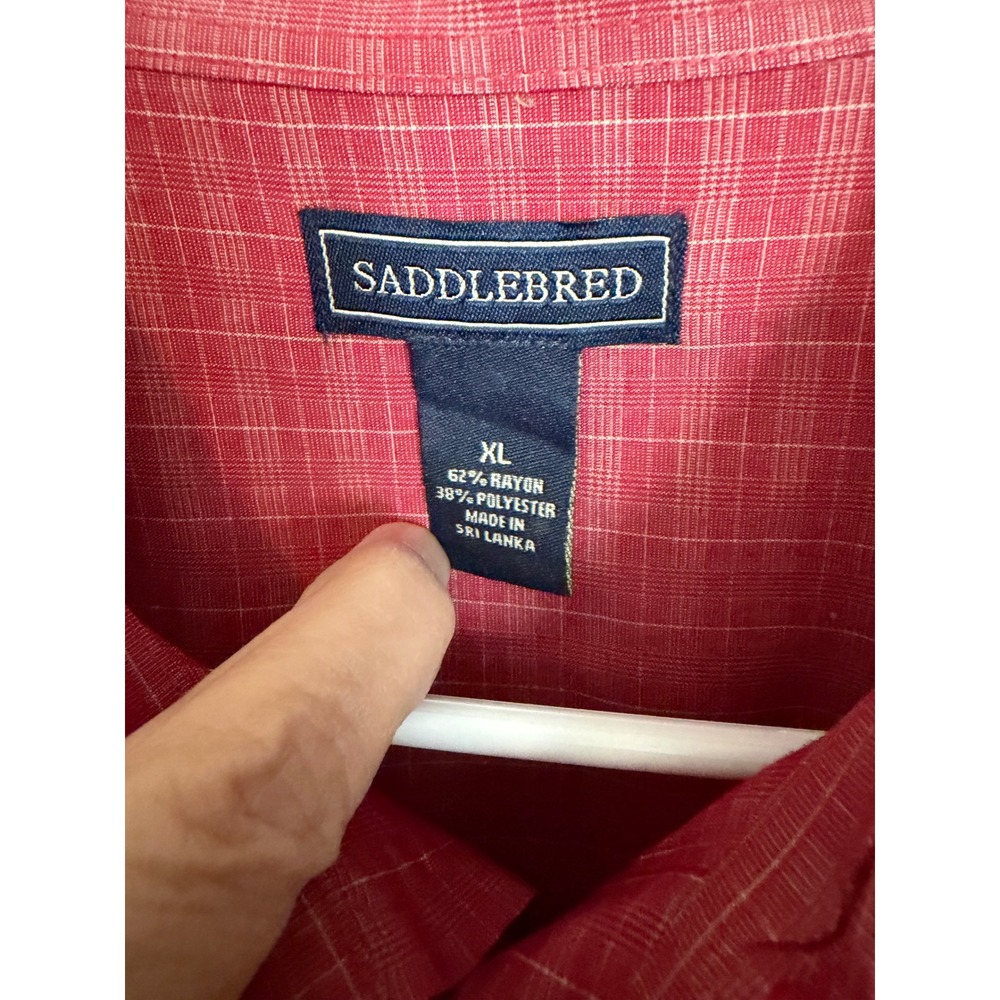 Saddlebred Mens XL Red White Micro Grid Check Long Sleeve Button Down Shirt - Picture 5 of 6